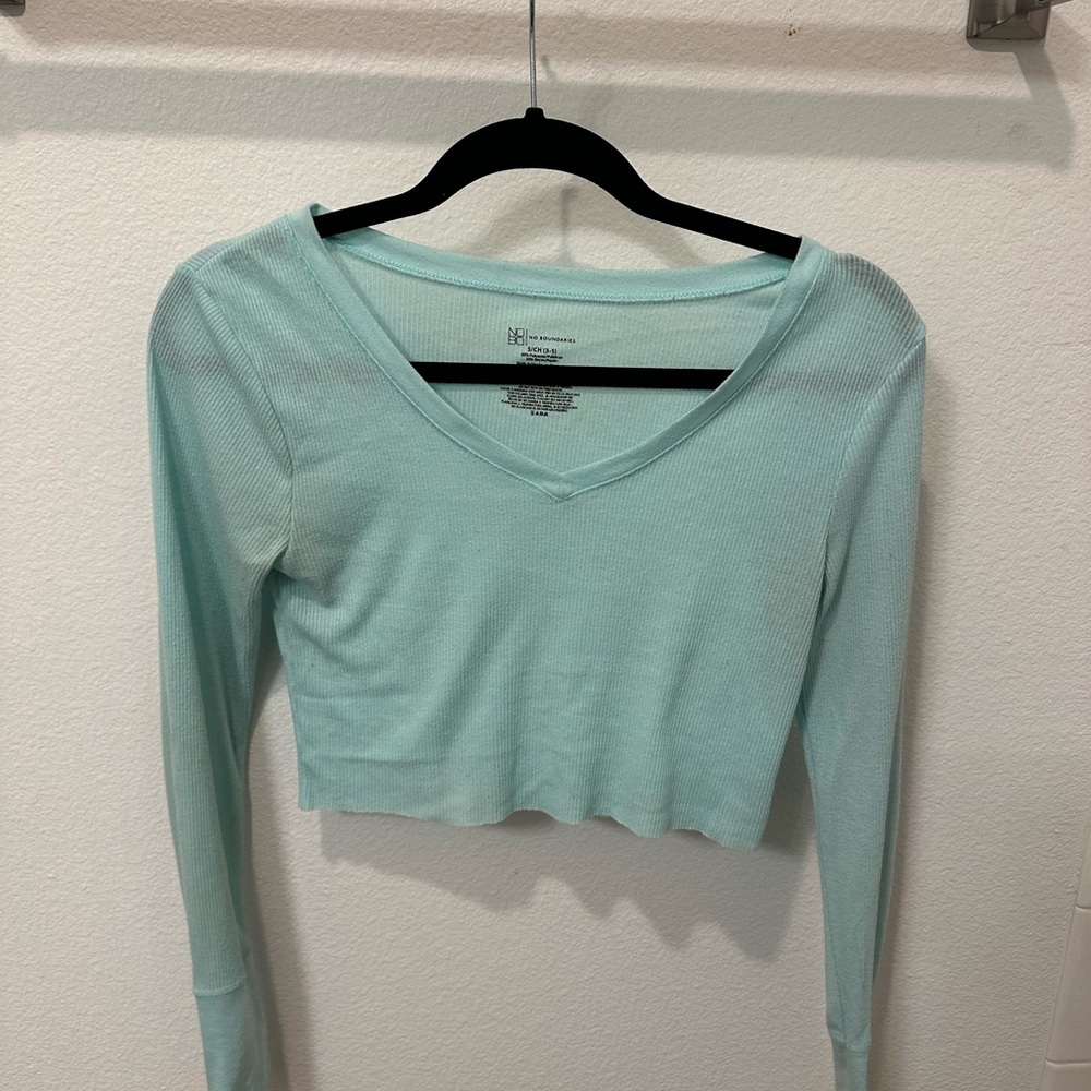 Light Blue V-Neck Ribbed Women's Top